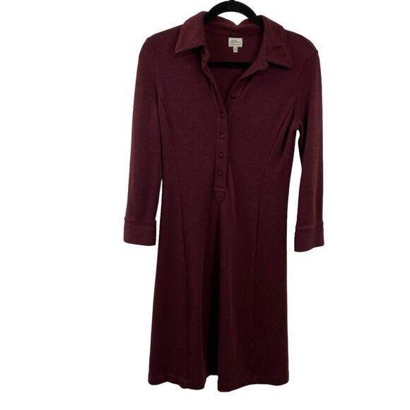 LL Bean Wool Sheath Dress Size 4 Wine Long Sleeves Button Front Knee Length - Picture 1 of 10